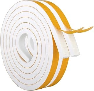 White Door Window Weather Stripping Self Adhesive Foam Tape 1/2 in × 1/4 in × 26 Ft, High Density Foam Sealing Strip Window Insulation Weatherproof Gasket Tape for Doors and Windows