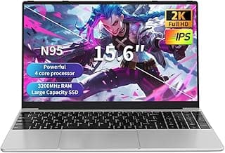Gaming Laptop with N95 up to 3.4GHz, 16GB RAM, 512GB SSD, 15.6" 2K Display – Fast Windows Gaming Laptop for Work, Study – Slim & Lightweight with Fingerprint Unlock