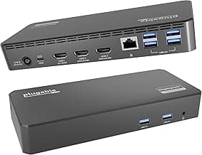 Plugable USB C Triple Display Docking Station | 100W PD, 3x HDMI (1x 4K 30Hz, 2x 1080p 60Hz), 6x USB 5Gbps Ports | Windows, macOS, ChromeOS Compatible - Enhance Productivity with Multi-Monitor Support