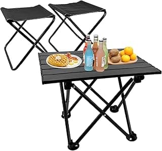 Folding Camping Table with Chairs Lightweight Picnic Table and 2 Chairs for Beach Hiking Travel Fishing BBQ,Outdoor Sturdy Table and Chairs Set with Storage Bags