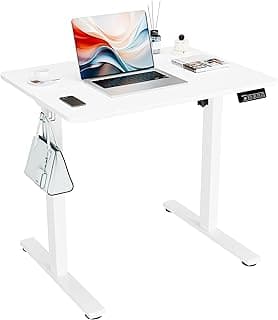ERGOMAKER Electric Standing Desk, 31.5" x 23.6" Height Adjustable Sit Stand Desk with Splice Board for Home Office, Computer Desk Memory Preset (White Frame, White Desktop)