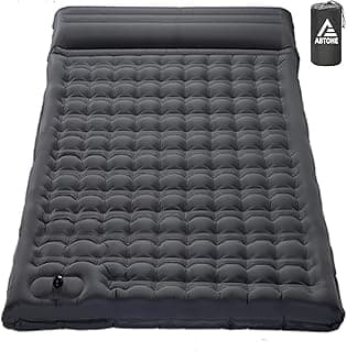 Ultra-Thick 4" Double Camping Sleeping Pad with Built-in Foot Pump - Queen Size Inflatable Mattress for Couples, Backpacking & Outdoor Adventures(Grey-Double)