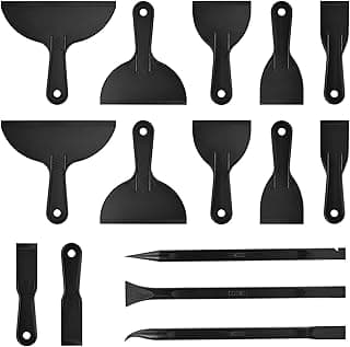 15 Pack Plastic Putty Knife Scraper Set - 6 Sizes for Spackling, Taping, Drywall & Painting - Flexible Plastic Scraper