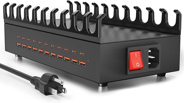 USB~C Charger Block, 300W 22 Port (11 USΒ A & 11 USΒ~C) USB Charging Station for Multiple Devices, Desktop Wall Fast Charger with Storage Dividers, USΒ Power Strip Suitable for Home Office School