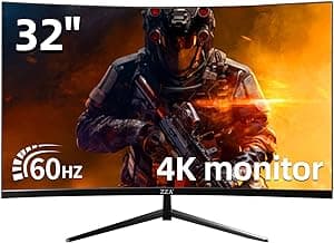 ZZA 32 Inch Curved Monitor 4K, 60HZ UHD (3840 * 2160P) 3000R VA Panel, Gaming Monitor with AMD Freesync, 100% sRGB HDR10 Wall Mountable (HDMI 2.0/DP 1.4 * 2)