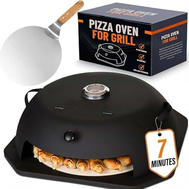 HeatGuard Pro Geras Pizza Oven for Grill - Grill Top Pizza Oven For Outdoor Camping - Pizza Stone, Pizza Peel Kit - Portable Backyard BBQ Pizzas Maker Charcoal, Pellet, Propane Gas Wood Attachment