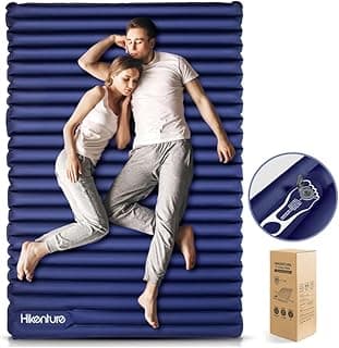 Hikenture Double Sleeping Pad for Camping, Ultralight 4" Extra-Thick Camping Mattress 2 Person, Inflatable Backpacking Sleeping Mat, Hiking Air Mattress for Tent (Navy Footpump 79x47.5in)