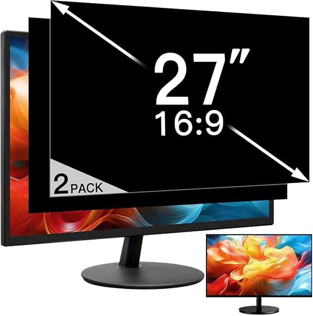 2 Pack 27 Inch Privacy Screen for Computer Monitor 16:9 Aspect Ratio, Eye Protection Anti Glare Computer Screen Cover, Removable Anti-Scratch Computer Screen Privacy Shield for 27'' Widescreen Monitor