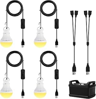 4-Pack Onite USB LED Light Bulb, Emergency Backup Lighting for Camping, Garage, Power Outage Preparedness, for Portable Power Station & Solar Panel, Outdoor Lantern, Warm White