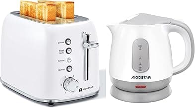 Aigostar Retro 2 Slice Toaster and Small Electric Kettle,1L Portable Electric Tea Kettle 1100W
