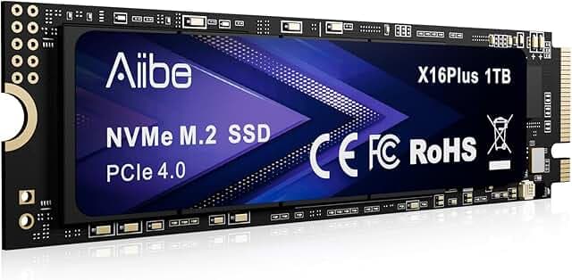 Aiibe 1TB NVMe M.2 SSD Internal Solid State Drive PCIe 4.0 M.2 2280 1TB SSD Read Speeds Up to 7450MB/s for Laptop, PC, Gaming, Video Editing, PS5