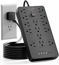 JouleLoom Surge Protector Power Strip-14 Outlets and 6 USB Ports, 6 Feet Flat Plug Extension Cord, 1850 Joules, Black, ETL Listed for Home, Office, Dorm Room