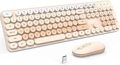Wireless Keyboard and Mouse, Silent Keyboard Mouse Combo, Full-Sized Colorful Typewriter Keyboard with Round Keycaps, 2.4G Cute Mouse Compatible with PC/Laptop/Computer(Milk Tea)