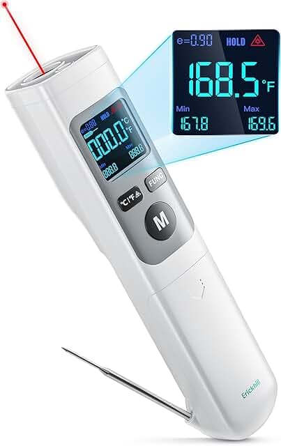 ERICKHILL Infrared Thermometer Gun, Heat Temp Temperature Gun with Meat Probe 2-in-1, Digital IR Laser Thermometer Gun for Cooking, Pizza Oven, Meat, Griddle, Grill, HVAC