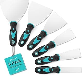 6 Pack Putty Knife, 1” 1.5” 2” 3” 4” 5” Spackle Knives, Premium Stainless Steel Paint Scraper, Perfect Tools for Repairing Drywall, Removing Wallpaper, Applying Mud or Plaster