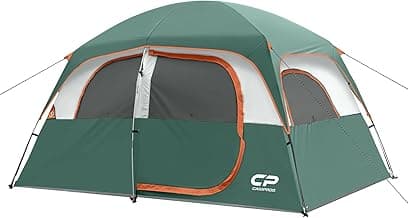 CAMPROS CP Upgraded 6/8 Person Camping Tents, Waterproof Windproof Family Tent with Larger Mesh Windows & Door, Double Layer, Easy Set Up, All-Season Dome Tent with Top Rainfly & Carry Bag