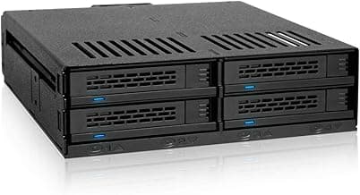 ICY DOCK ExpressCage MB324SP-1B 4 Bay 2.5” SATA/SAS HDD SSD Hot-Swap Mobile Rack Enclosure with Tool-Less SSD Mounting Tray for 5.25” Drive Bay (4 x SATA 7pin)