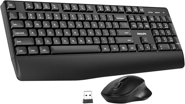 PHILIPS Wireless Keyboard and Mouse Combo-Ergonomic Keyboard and Mouse Wireless Combo,Plug n' Play,Sleep Mode and 2.4GHz Keyboard for Mac, Windows, Laptop-Black