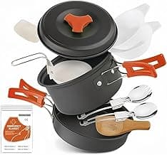 12 PCS Lightweight Camping Cookware Set – Non-Stick Pots, Pans & Utensils for Backpacking, Hiking & Outdoor Cooking – Compact Mess Kit for 2-3 People Give Away an Emergency Blanket as a Gift