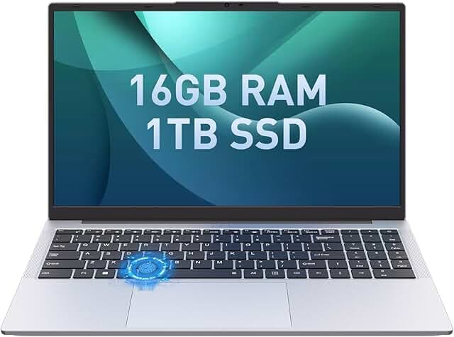 15.6" FHD IPS Laptop Computer, 16GB RAM 1TB SSD, Win 11 Pro, Dual Core 4T Processor, WiFi 5 BT 5, Full Type-C Port, USB 3.0, Backlit Keyboard, Fingerprint Reader, Privacy Webcam, Silver