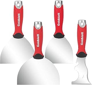 Goldblatt 4-piece Stainless Steel Joint Knife Set, 3-piece 4'', 5'', 6'' Putty Knives and 9-in-1 Multi-Tool Painter Scraper, Soft Handle with Hammer End, for Drywall