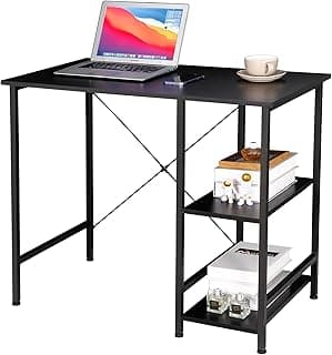 Home Office Desk Study Writing Computer Desk with 2 Storage Shelves, Small Industrial Modern Simple Style Laptop Table for Home, Office, Study, Bedroom, Gaming, (36 Inch, Black)