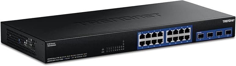TRENDnet 20-Port 2.5G/Multi-Gig Switch with 10G SFP+ Ports, TEG-S50204, 16 x 2.5G RJ-45 Ports, 4 x 10G SFP+ Ports, 160Gbps, 1U Rack Mountable, NDAA TAA Compliant, Lifetime Protection, Black