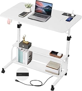 Standing Desk Small Computer Desk,Small Desk for Bedroom,Corner Desk for Small Space,Small Office Desk Adjustable Desk,Mini Desk Stand Up Desk Laptop Desk,Portable Rolling Desk 31.5 Inch White C