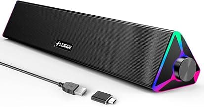 LENRUE Computer Speakers for Desktop,PC Speakers with Single USB for Power and Stereo Sound,Touch Lights Gaming Speakers Sound bar for Desktop PC Laptop(USB-C Adapter Included)
