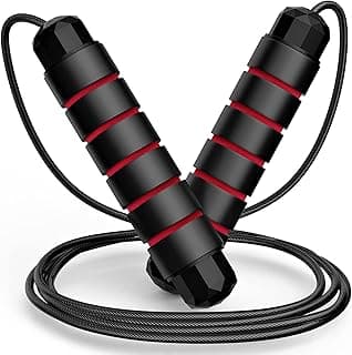 Jump Rope for Fitness, Adjustable Speed Jump Rope with Ball Bearings, Tangle-Free Skipping Rope for Women Men Kids, Durable Steel Cable with Soft Foam Handles for Cardio Workout, Weight Loss & Home Gym Exercise