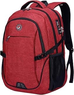 Anti Theft Laptop Backpack Travel Backpacks with Combination Lock for Women Men High School College Backpack Computer Bag Fits 17 Inch Laptop,Red