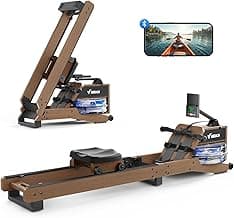 MERACH Water Rowing Machines for Home, Wood Rower Machine with 12 Enhanced Resistance Blades, Upgraded Handle, Adjustable Footpad, Dedicated Monitor & Bluetooth App