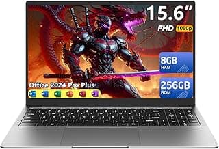 15.6" Laptop, 8GB RAM 256GB Storage, Celeron N4000 (up to 2.6GHz) 100% sRGB Screen, MS Office 2024, Win11 Pro Notebook Computer, Dual Band Wi-Fi, BT5.0, USB-A, Long Battery Life, Silver