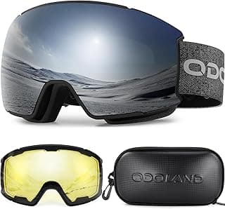 Odoland Magnetic Interchangeable Ski Goggles Set with 2 Lens, Anti-Fog UV Protection Snowboard Snow Goggles for Men Women