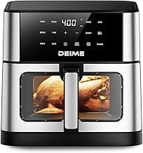 DEIME Air Fryer 10.2 QT, 1700W Large Capacity with 10 Preset, Visual Cooking Window, Non-Stick Basket, Recipe Included (Silver)