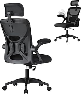 VASAGLE Ergonomic Mesh Office Chair with Adjustable Lumbar Support and Headrest, 90-105° Tilt Function, Wide Seat, Flip‑Up Armrests, Computer Desk Chair for Home Office, Ink Black UOBN044BH01S