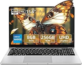 15.6 inch Laptop, Laptops with Celeron N4000, 2025 Gaming Laptop for 8GB LPDDR4 256GB SSD, IPS FHD 1920x1080, WiFi+BT4.2+Mini HDMI+TF Card Slot, Traditional Laptops Computers Convertible 180° Netbook