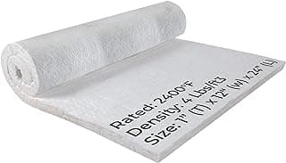 SIMOND STORE Ceramic Fiber Insulation Blanket - 2400F 4# Density, 1" Thick x 12" x 24", High Temp Fireproof Insulation for Fireplace, Forge, Furnace, Kiln, Boiler, Wood Stove Baffle, Pizza Oven