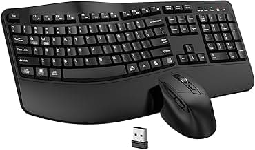 Wireless Keyboard and Mouse Combo, EDJO 2.4G Full-Sized Wave Keys Ergonomic Keyboard and Wireless Optical Mouse, Energy-Saving Wireless Mouse Keyboard for Computer, Mac, Laptop, PC, Windows(Black)