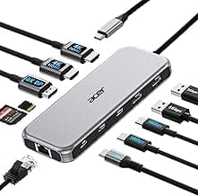 Acer Laptop Docking Station 3 Monitors, 11-in-1 USB C Docking Station with 8K DP, HDMI 4K@60Hz, 10Gbps Data, 1 Gbps Ethernet Hub, 100W Power Delivery, SD/TF, USB C Hub Multiport Adapter for Laptop