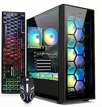 STGAubron Gaming PC Desktop, Intel Core i7 up to 3.9GHz, GeForce RTX 3050 6G, 16GB RAM, 512GB SSD, WiFi 6, BT 5.0, RGB Fan x6, Windows 11 Home