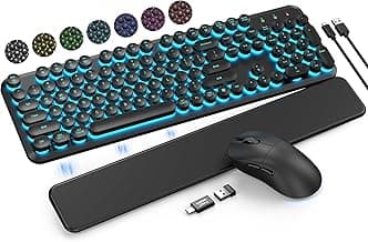 Wireless Keyboard and Mouse Backlit - Typewriter Keyboard with Magnetic Wrist Rest, Retro Round Keycaps, Light Up Letters, 2.4GHz Cordless Combo for Mac, Windows, PC, Laptop, Trueque CK24 [Upgraded]