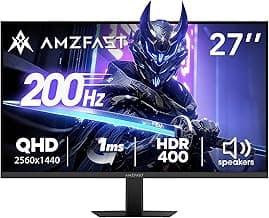 Amzfast 27 Inch Gaming Monitor 200Hz WQHD 2k 2560 x 1440p Monitor, Built-in Speakers, 1ms G-SYNC Compatible, HDR400,132% sRGB, VESA 100x100 Fast IPS Monitor with HDMI 2.0 x 2 & DP 1.4 x 2, AMZG27F5Q
