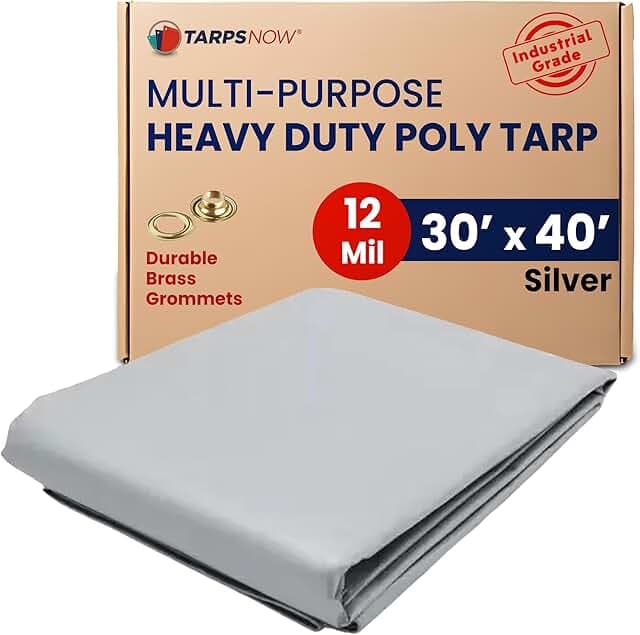 Tarps Now 30x40 ft Heavy Duty Waterproof Tarp | 12 Mil Silver Poly Tarpaulin with Aluminum Grommets | Large Outdoor Weatherproof Cover for Roof, Landscaping | UV Resistant Tarp with Reinforced Edges