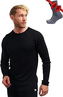 Merino Wool Base Layer - Mens 100% Merino Wool Long Sleeve Thermal Shirts Heavyweight, Midweight, Lite with Socks