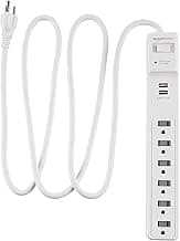Amazon Basics Power Strip Surge Protector with 6 Outlets, 2 USB Ports, 1000 Joule Protection, 6-Foot Extension Cord, White