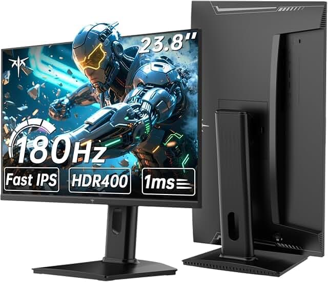 KTC 24 inch Gaming Monitor QHD 180Hz, Fast IPS 1440p Computer Monitor, Up to 185Hz, 1ms, G-Sync/FreeSync, HDR400, Height Adjustable, 2 x HDMI, 1 x DP H24T7