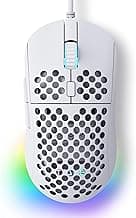 TMKB Falcon M1SE Ultralight Honeycomb Gaming Mouse, High-Precision 12800DPI Optical Sensor, 6 Programmable Buttons, Customizable RGB, Drag-Free Paracord, Ergonomic, Wired - Matte White
