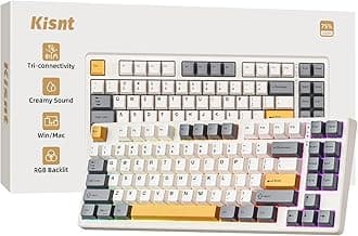 KN85 Wireless Mechanical Gaming Keyboard, 75% Layout with RGB Backlit, Custom Hot Swappable, Creamy Sound, Bluetooth/2.4GHz/USB-C Compatible with Windows/Mac/PC(Retro Beige,Linear Switch)