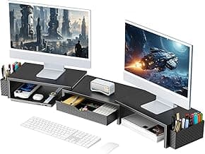 gianotter Dual Monitor Stand Riser, Desk Organizer With Drawer and 2 Pen Holders, Computer Monitor Stand, Shelf for Top of Desk, Black